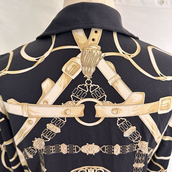 J. McLaughlin Womens Catalina Cloth Top M Equestrian Gold Popover Polo Shirt - Picture 6 of 8